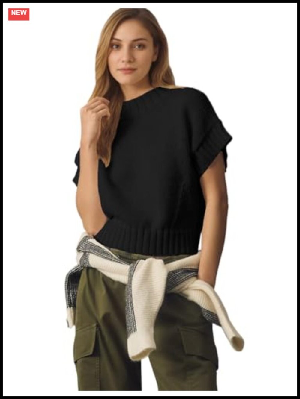 Women's Cotton Blend Mock Neck Cap Sleeve Cropped Sweater Vest Tank Pullover